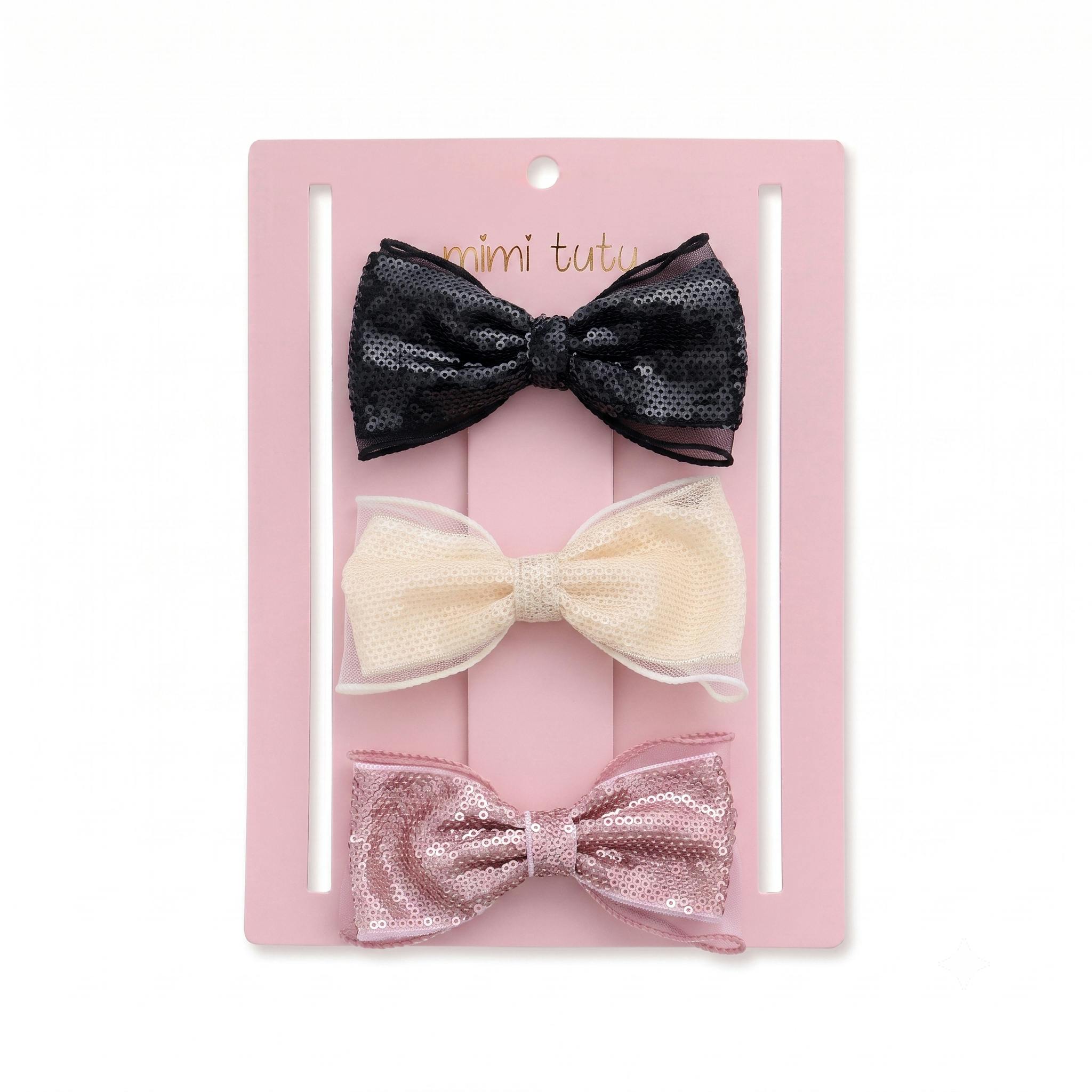 Multicolor Sequin Bow Clip Set