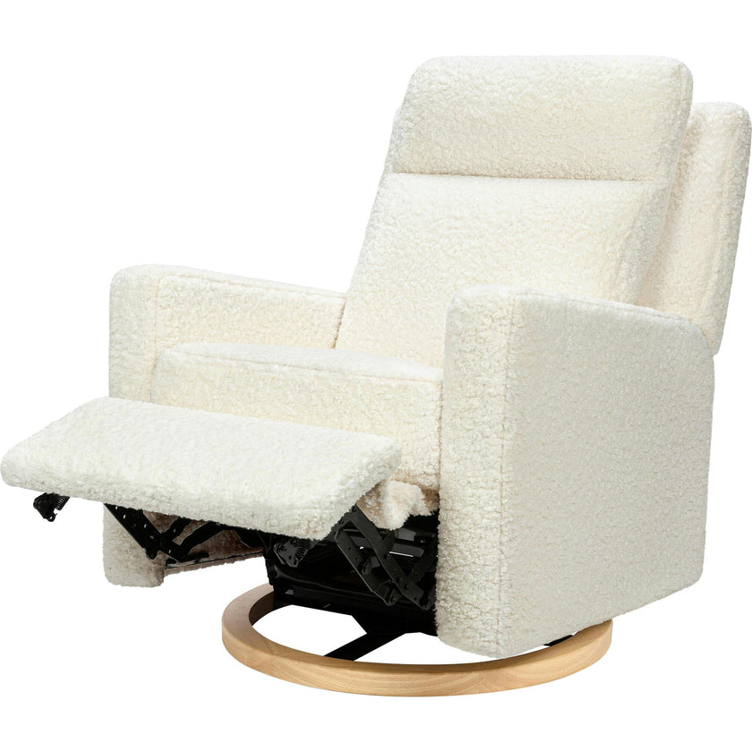 Sigi Pro Power Glider Recliner W/ Power Lumbar In Cream Shearling W/Light Wood Base