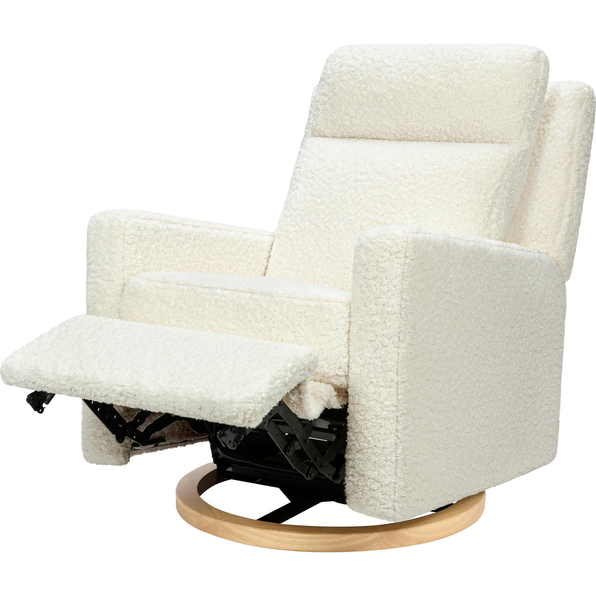 Sigi Pro Power Glider Recliner W/ Power Lumbar In Cream Shearling W/Light Wood Base