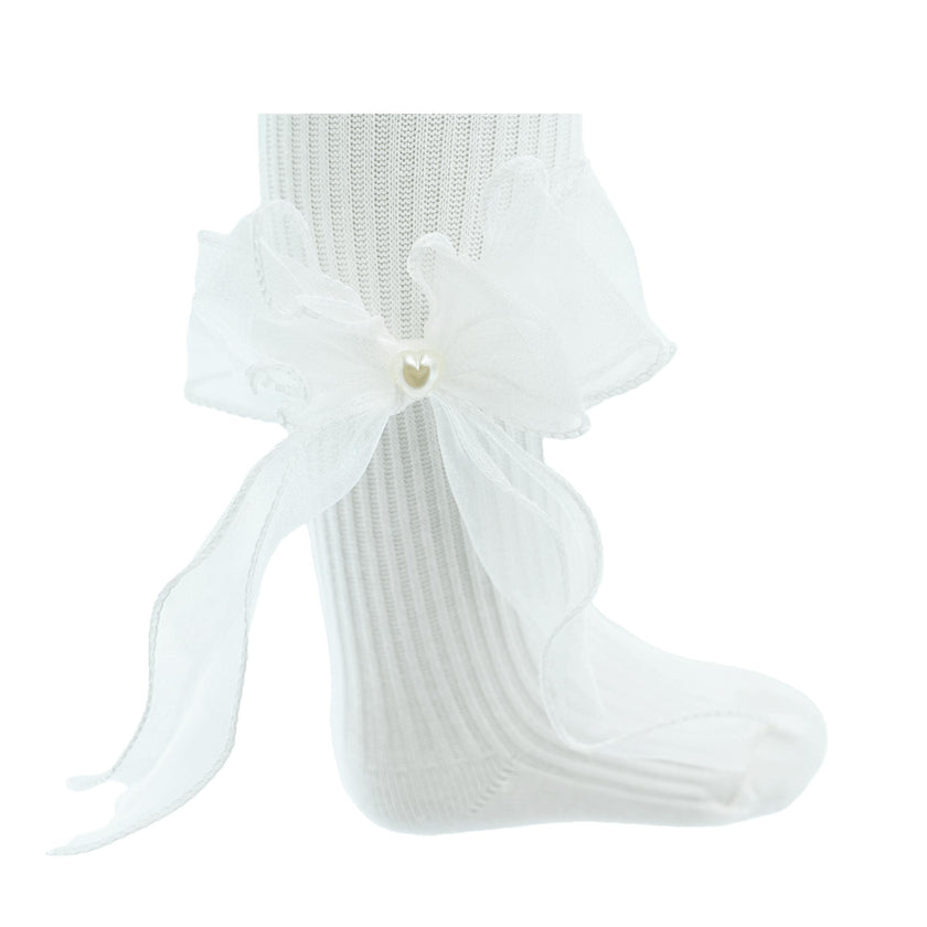Heart Pearl Ribbon Tights