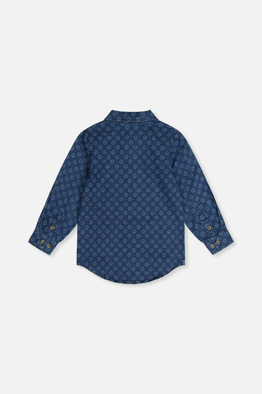 Chambray Shirt Blue Smiley Print
