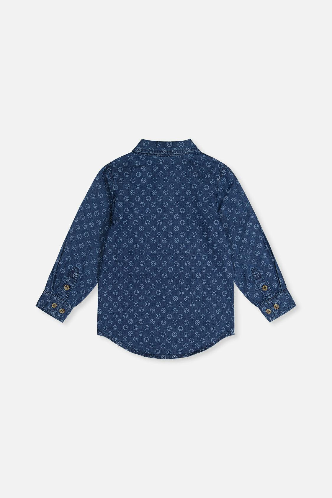 Chambray Shirt Blue Smiley Print