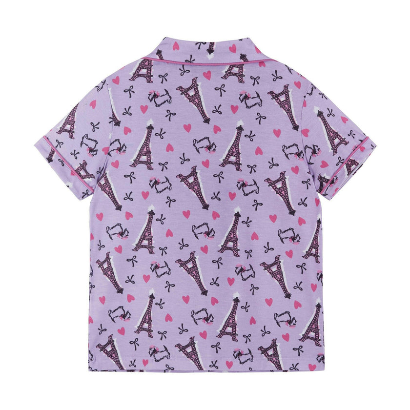 Girls Purple Print Pajama Set | Paris Hearts