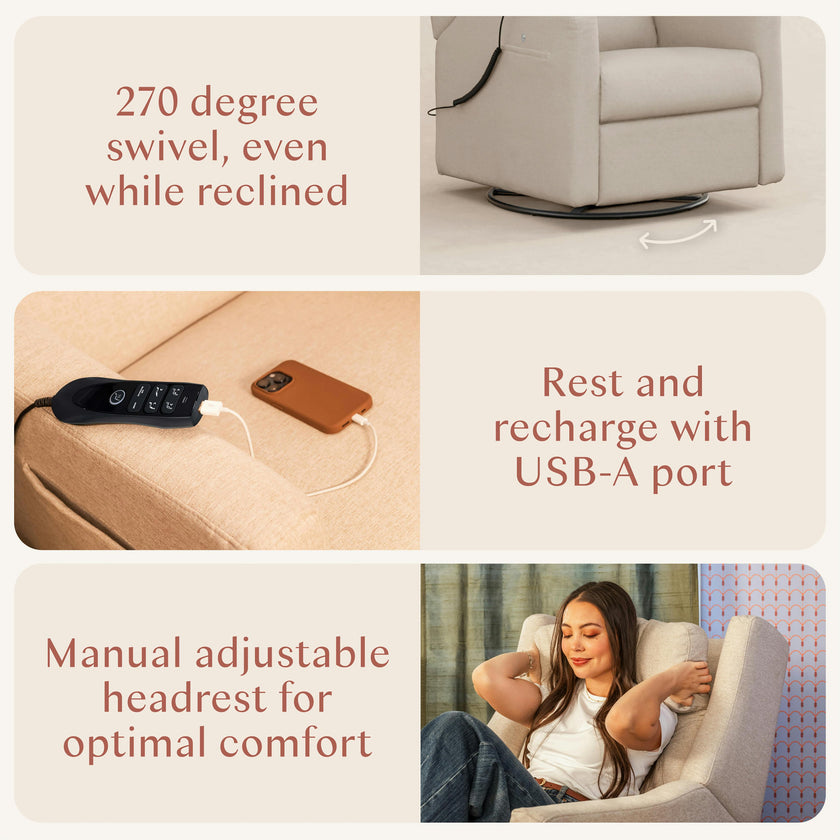 Kiwi Deluxe Power Recliner and Swivel Glider with Heat and Massage Performance Beach Eco-Weave