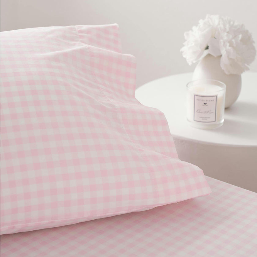 Luxe Premium Percale Bed Sheets in Pink Gingham