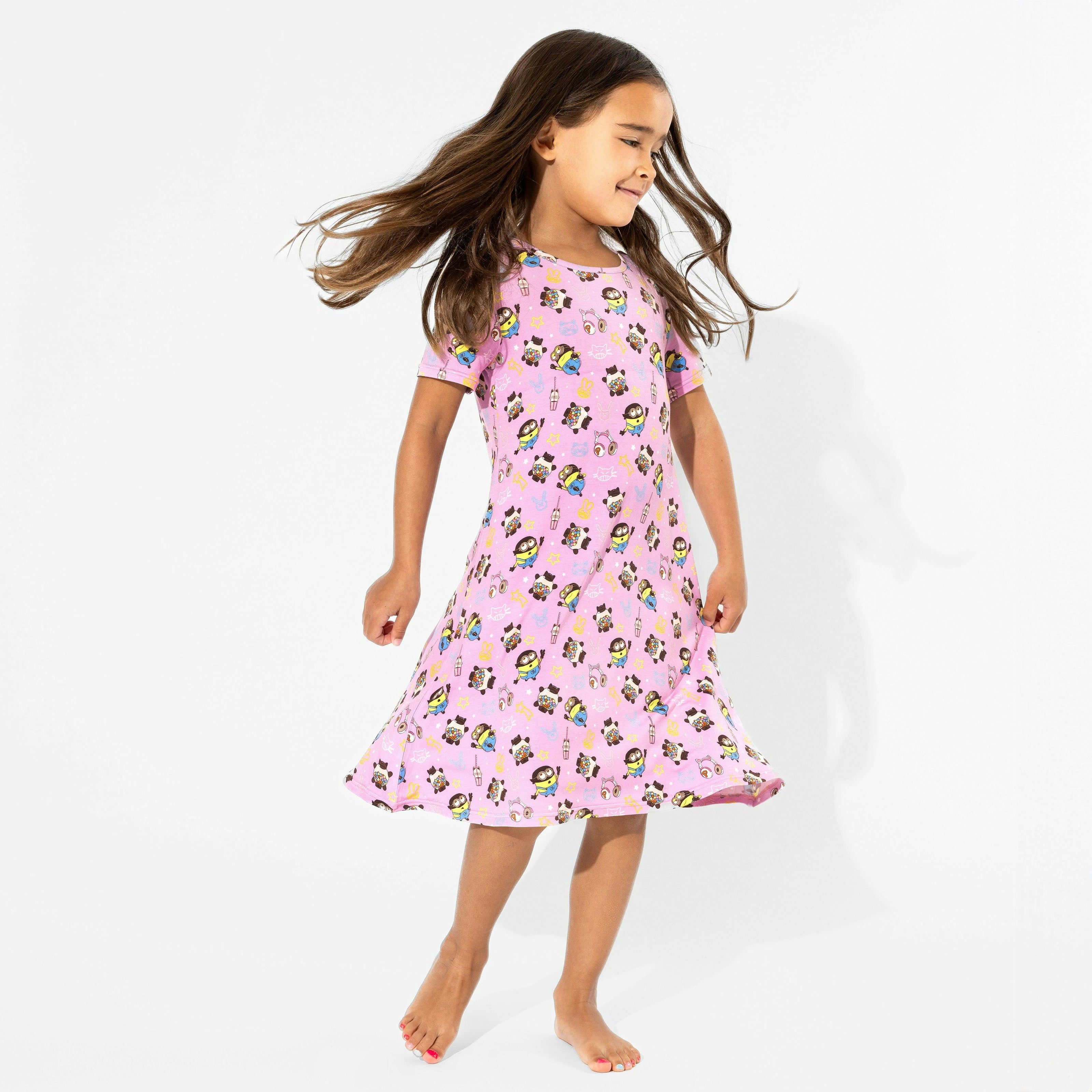 Despicable Me 4: Minions Always Popping Bamboo Girls' Short Sleeve Dress