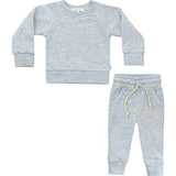 Crewneck Terry Jogger Pant Sweatsuit Set, Heather Gray