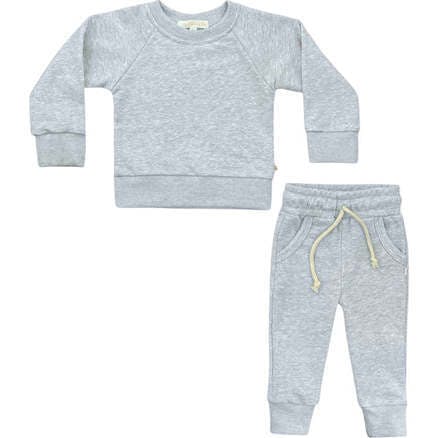 Crewneck Terry Jogger Pant Sweatsuit Set, Heather Gray