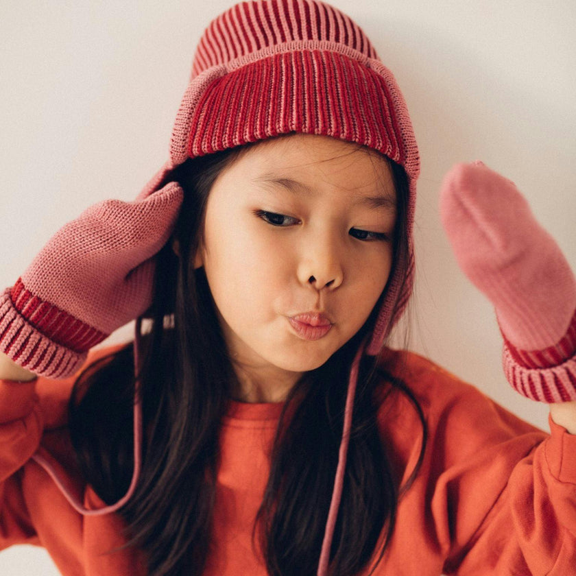 children's merino pilot cap - cherry frost