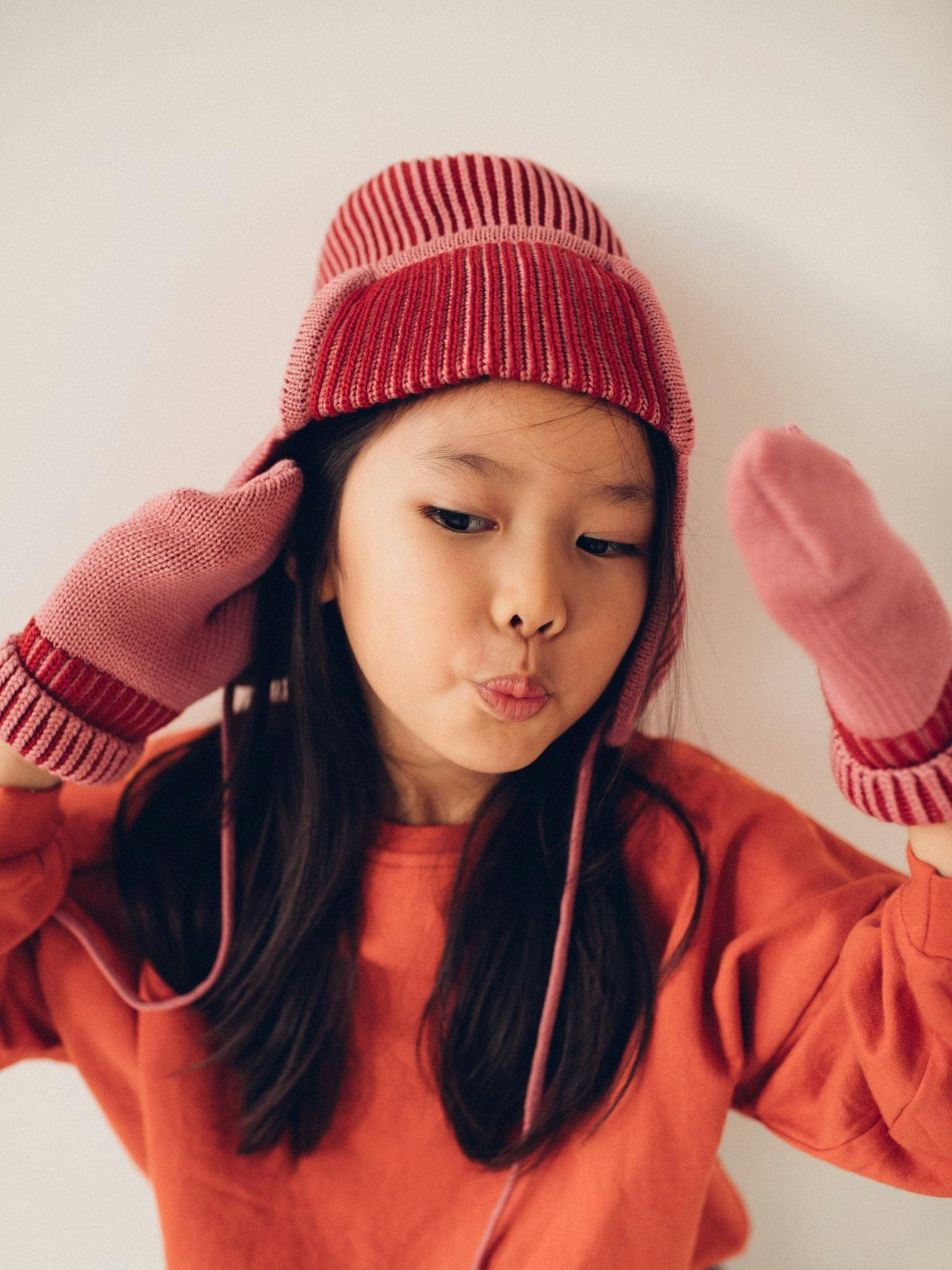 children's merino pilot cap - cherry frost