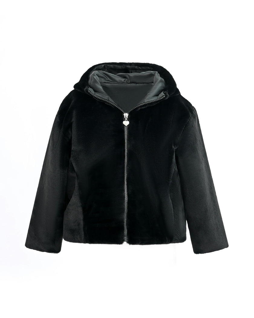 Black Plush Hooded Jacket