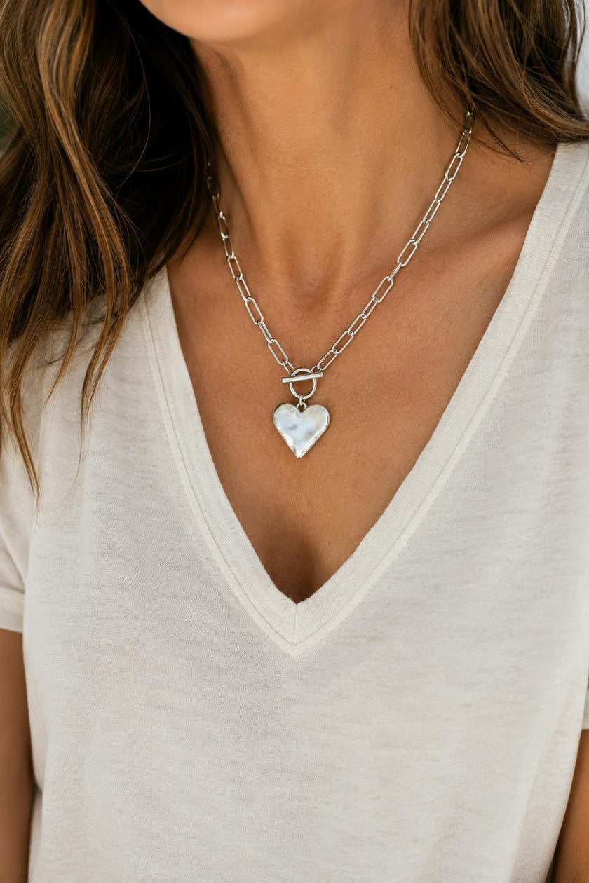 Hammered Heart Toggle Necklace