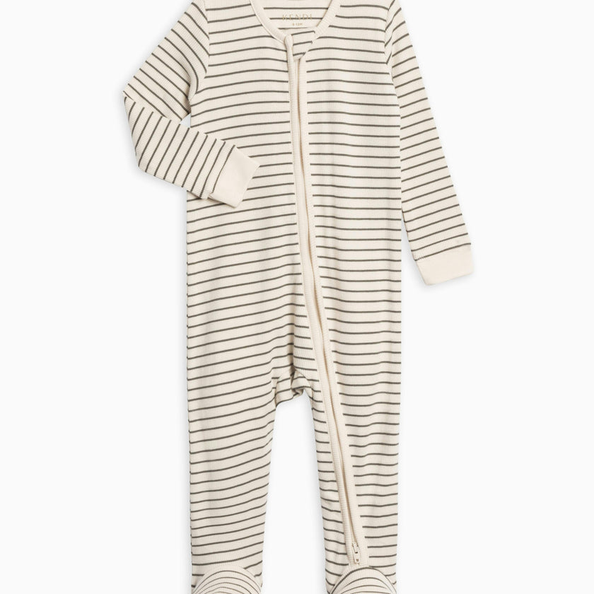 KENDI Kit Ribbed Zipper Sleeper Olive Stripe