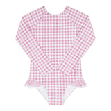 girls blush gingham rashguard one piece