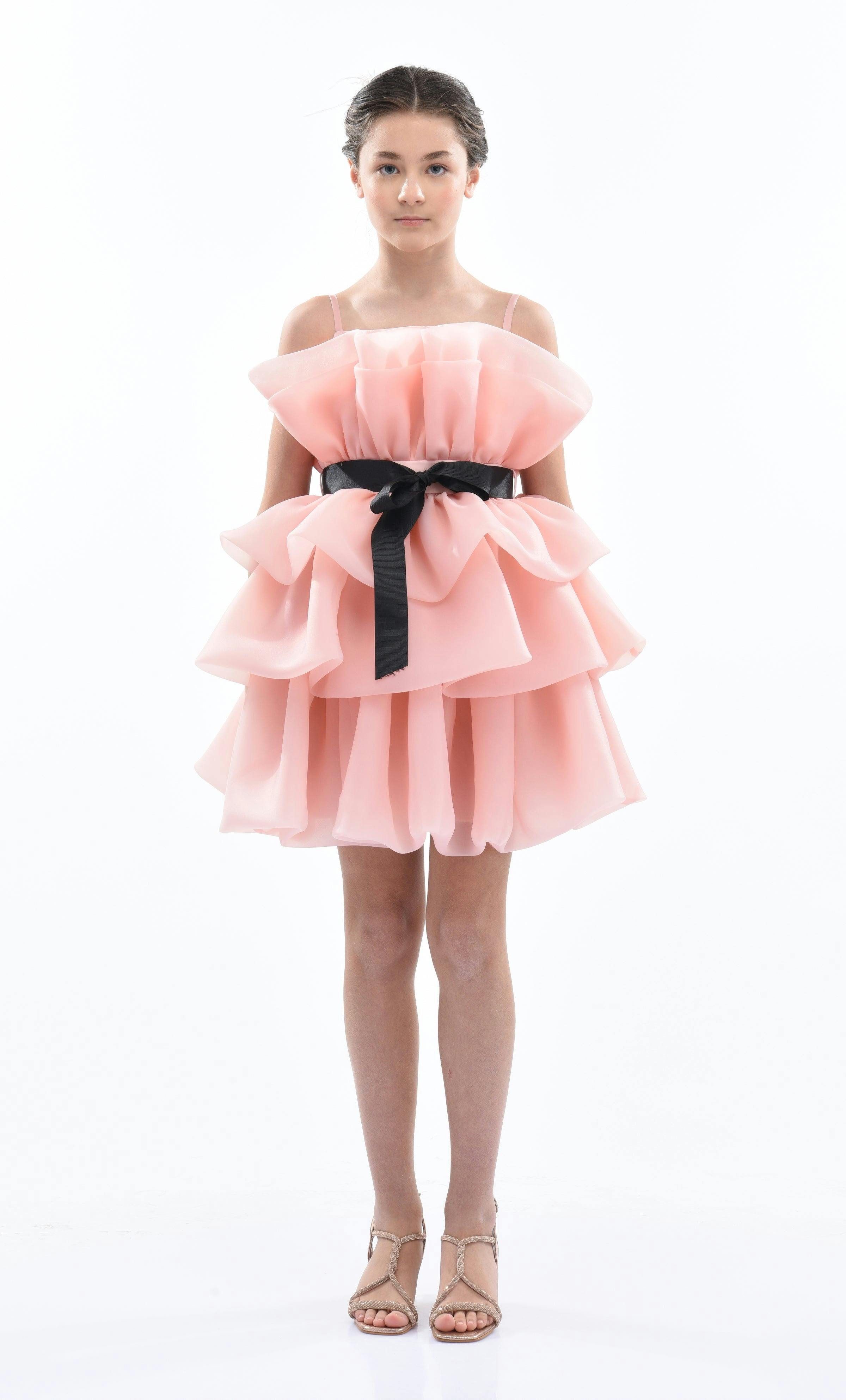 Pink Noella Ruffle Bow Dress