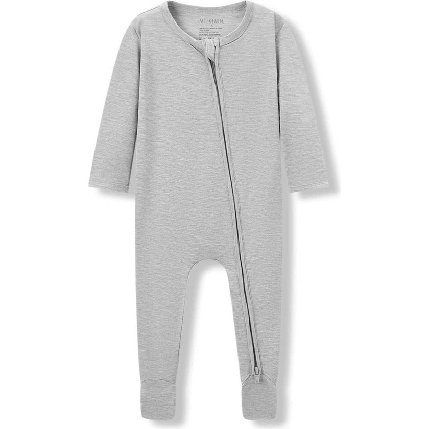 Grey Melange Luxe Solid Zipper Footed Romper