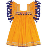 Serena Tassel Embroidered Double Flutter Sleeve Dress, Yellow