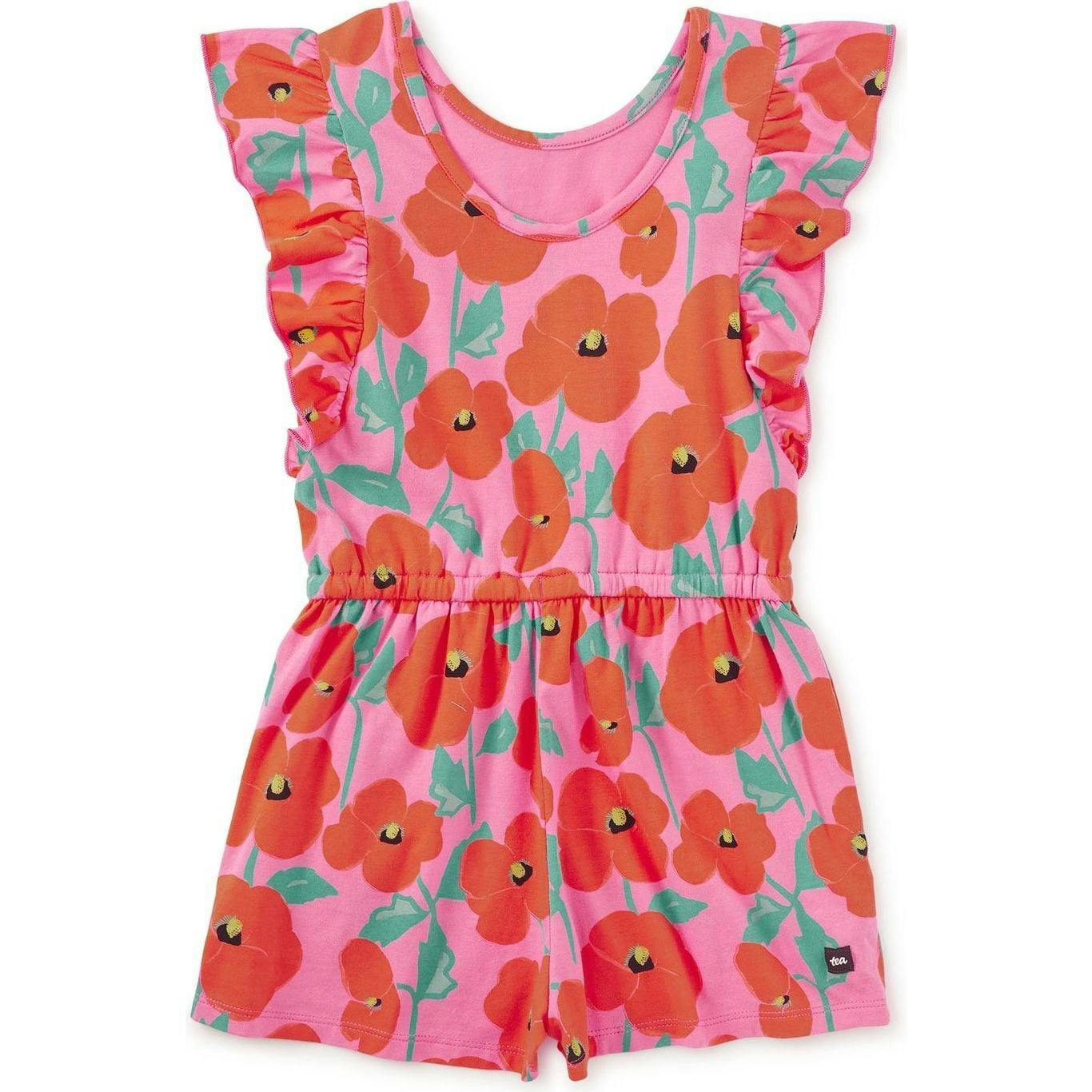 Flutter Sleeve Romper, Red