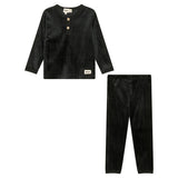 Velour Ribbed Button Front Top and Pants Two Piece Set