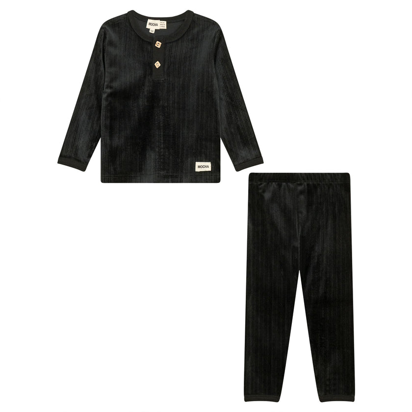 Velour Ribbed Button Front Top and Pants Two Piece Set