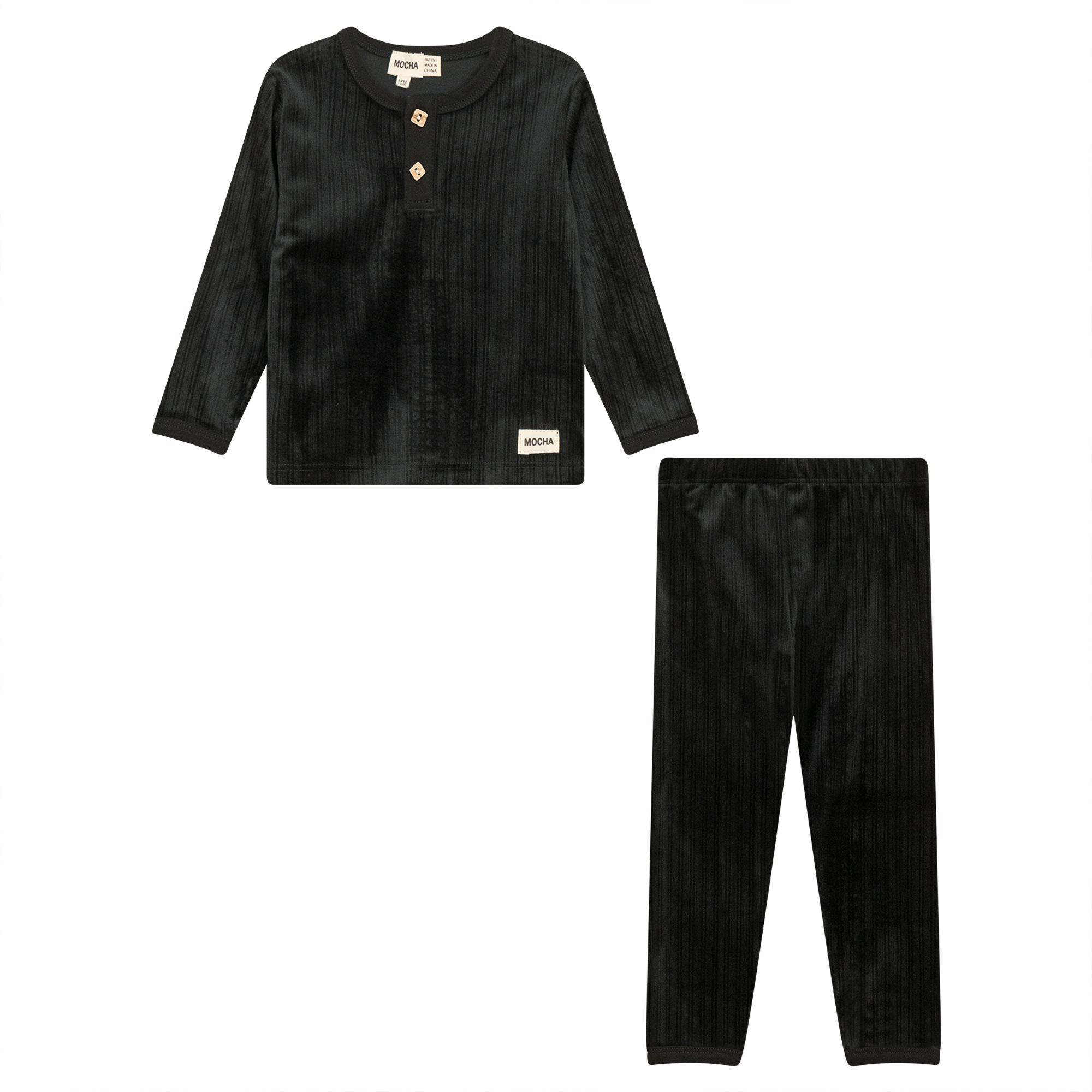 Velour Ribbed Button Front Top and Pants Two Piece Set