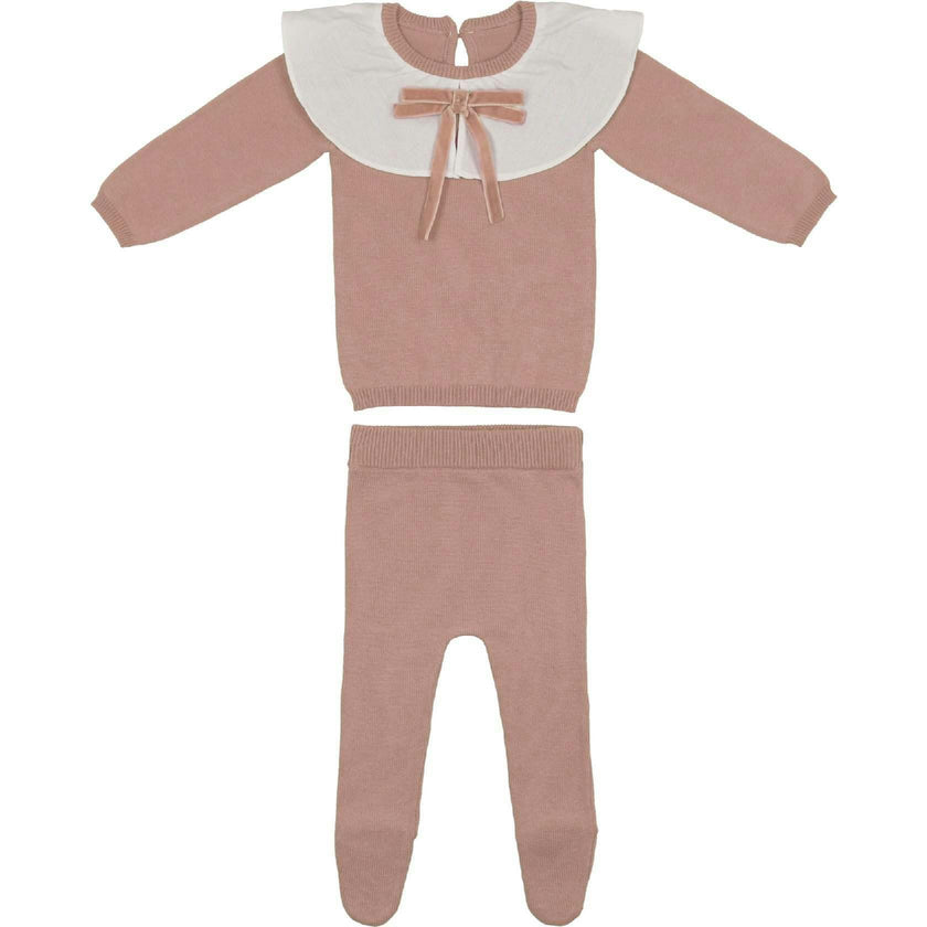 Poplin Oversized Collar Long Sleeve Sweater & Pant 2-Piece Set
