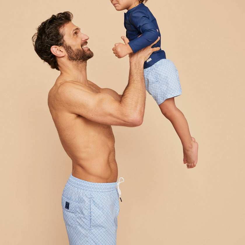 Sky Blue Geo Men's Swim Shorts