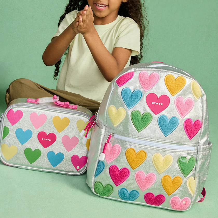 Kane Backpack, Metallic Happy Fuzzy Hearts