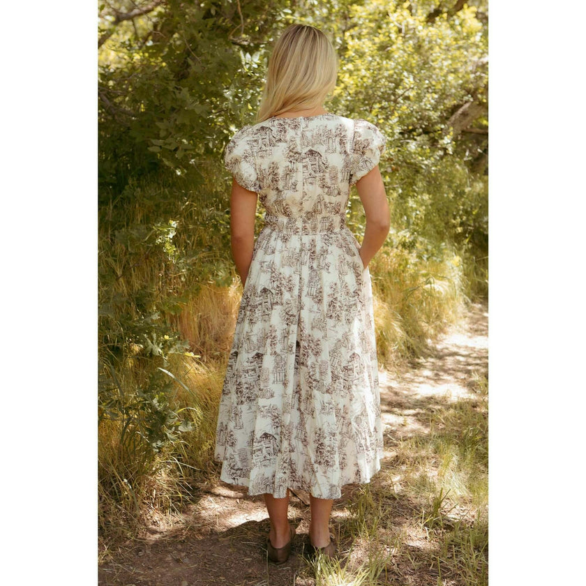 Zaza Midi Dress in Brown Toile