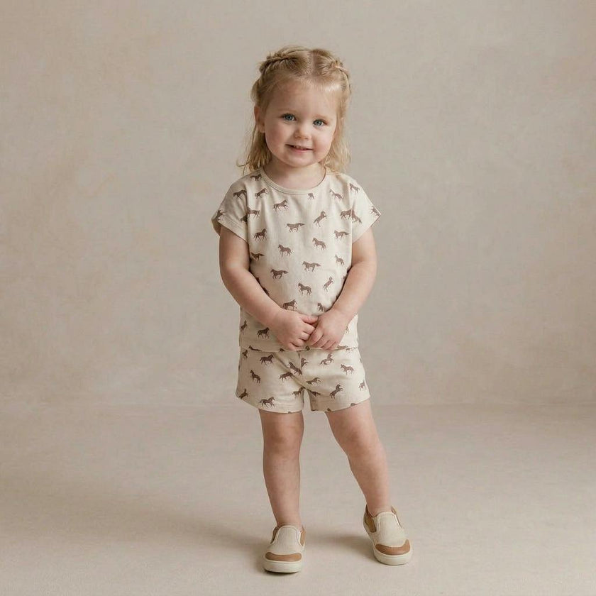 Organic Drop Shoulder Tee & Shorts Set - Horses