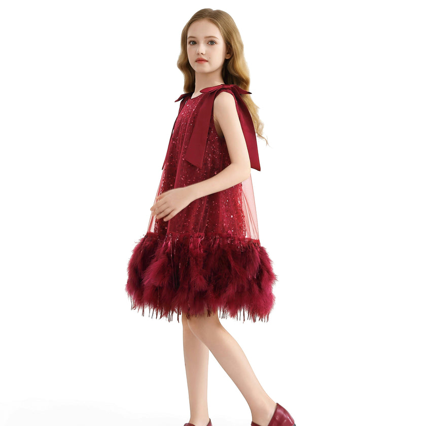 Red Sequin Feather Dress