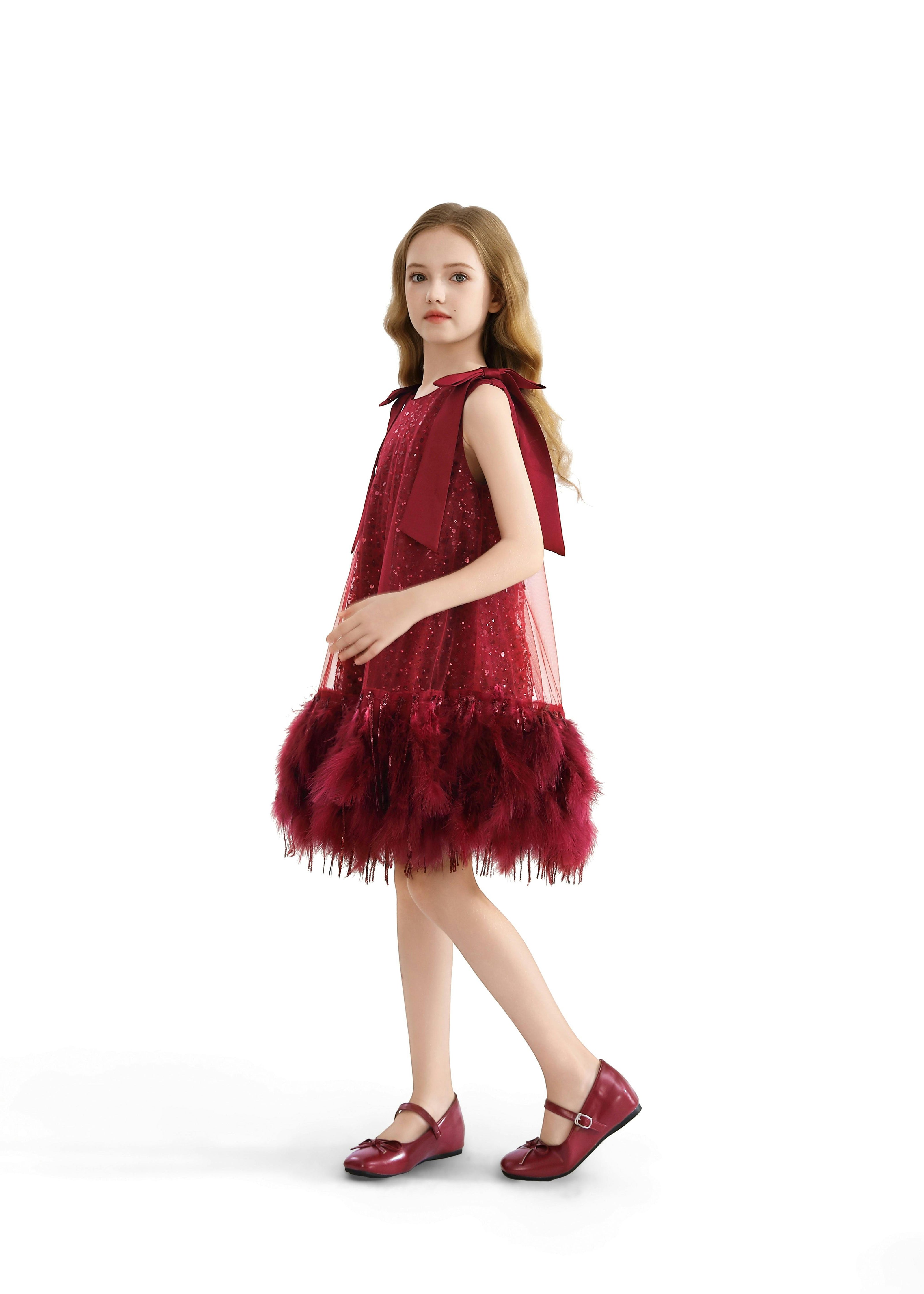 Red Sequin Feather Dress