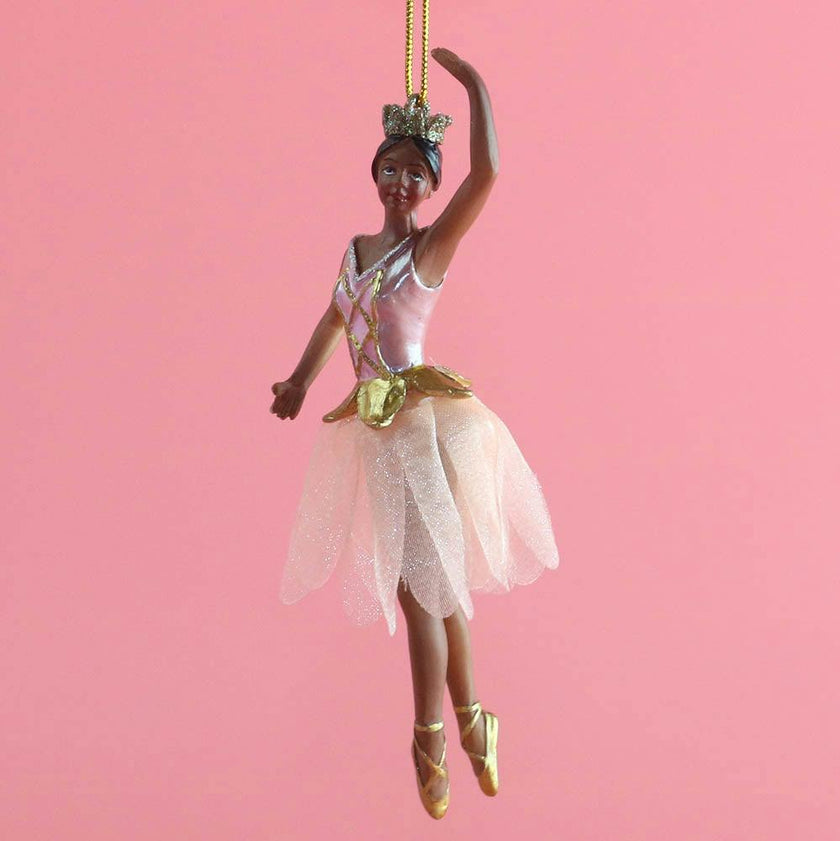African American Rose Gold Ballerina with Tutu Ornament 4 inch