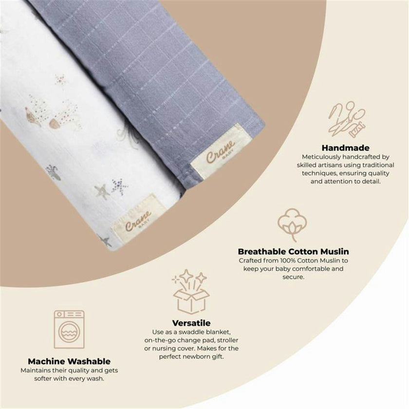 Cove Cotton Muslin Swaddle Blanket Set (Sea, Set of 2)