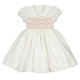 Bagatelle White/Pink Silk Handmade Smocked Dress