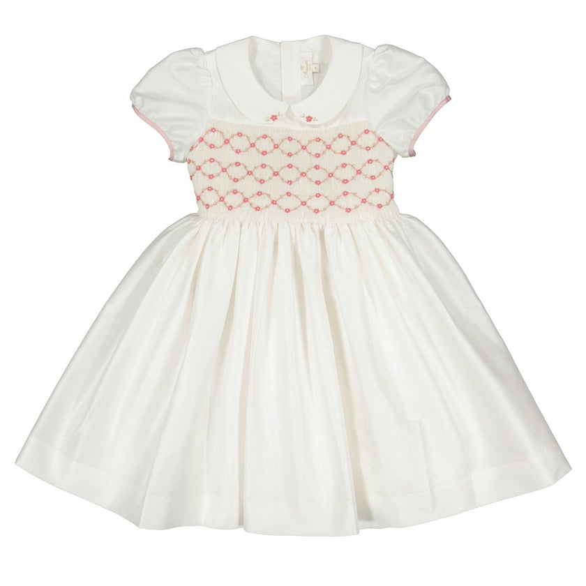 Bagatelle White/Pink Silk Handmade Smocked Dress