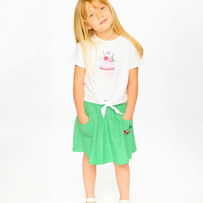Organic Cotton Jersey T-Shirt With Tie At Waist