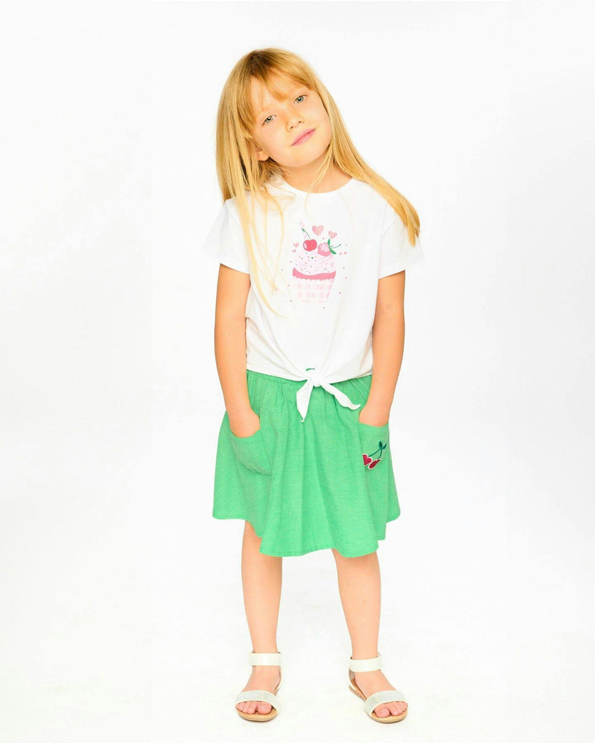 Organic Cotton Jersey T-Shirt With Tie At Waist