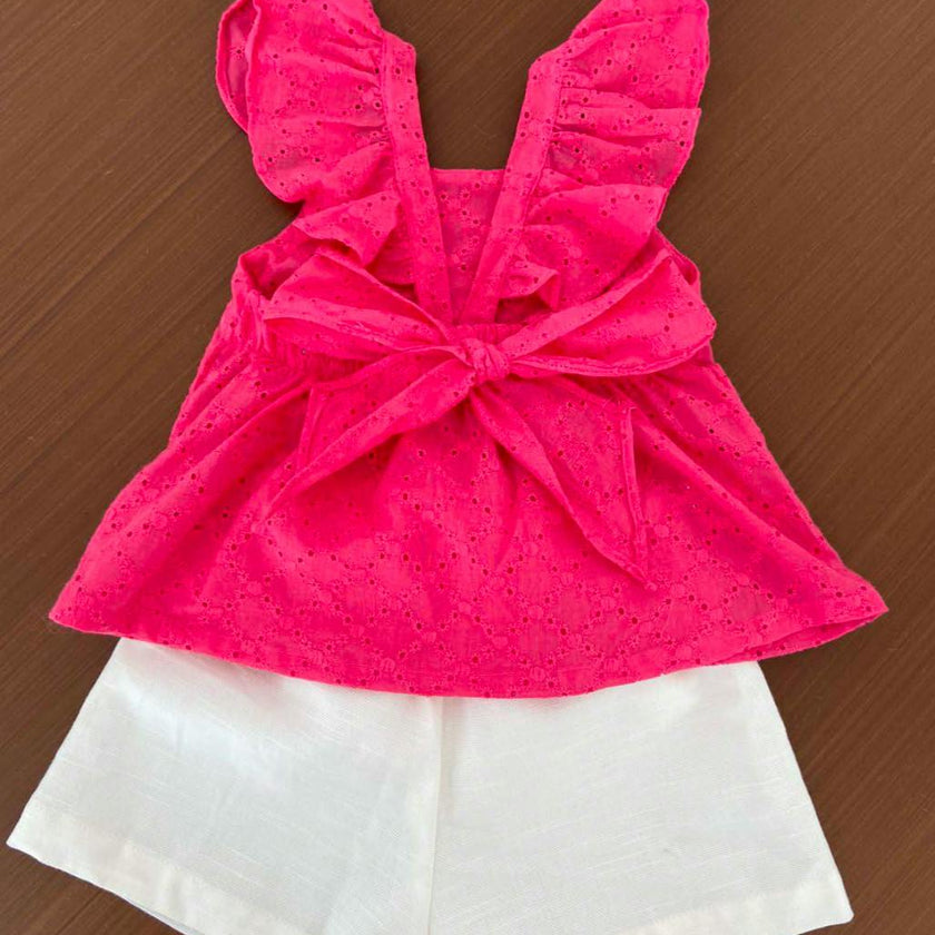 Fuchsia Eyelet Short Set