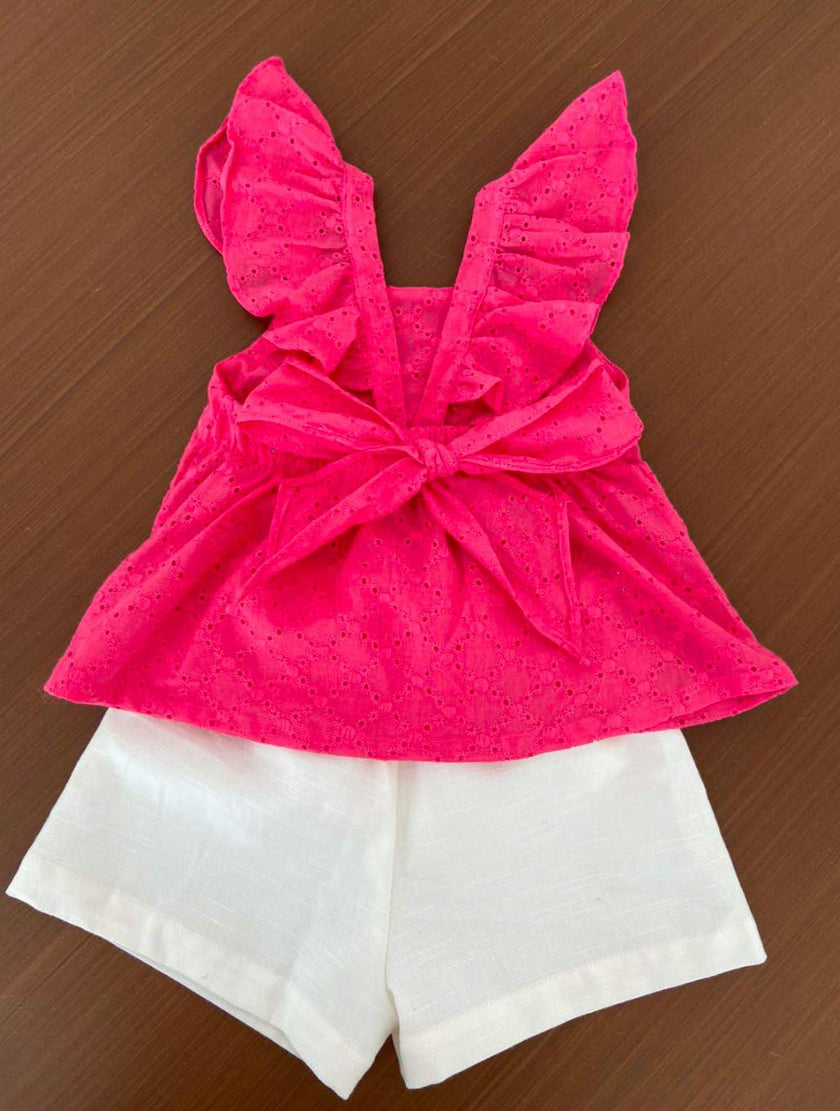 Fuchsia Eyelet Short Set