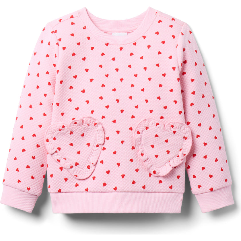 Heart Pocket Quilted Sweatshirt, Pink