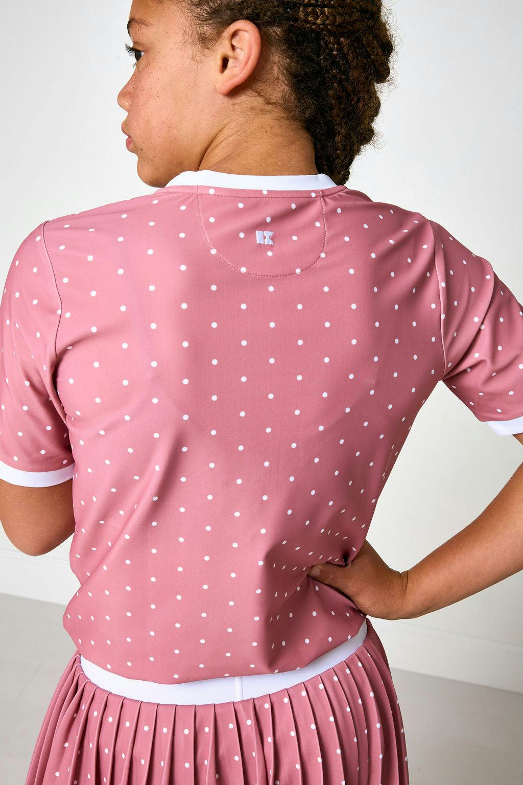 dusty pink polka dot dance tee