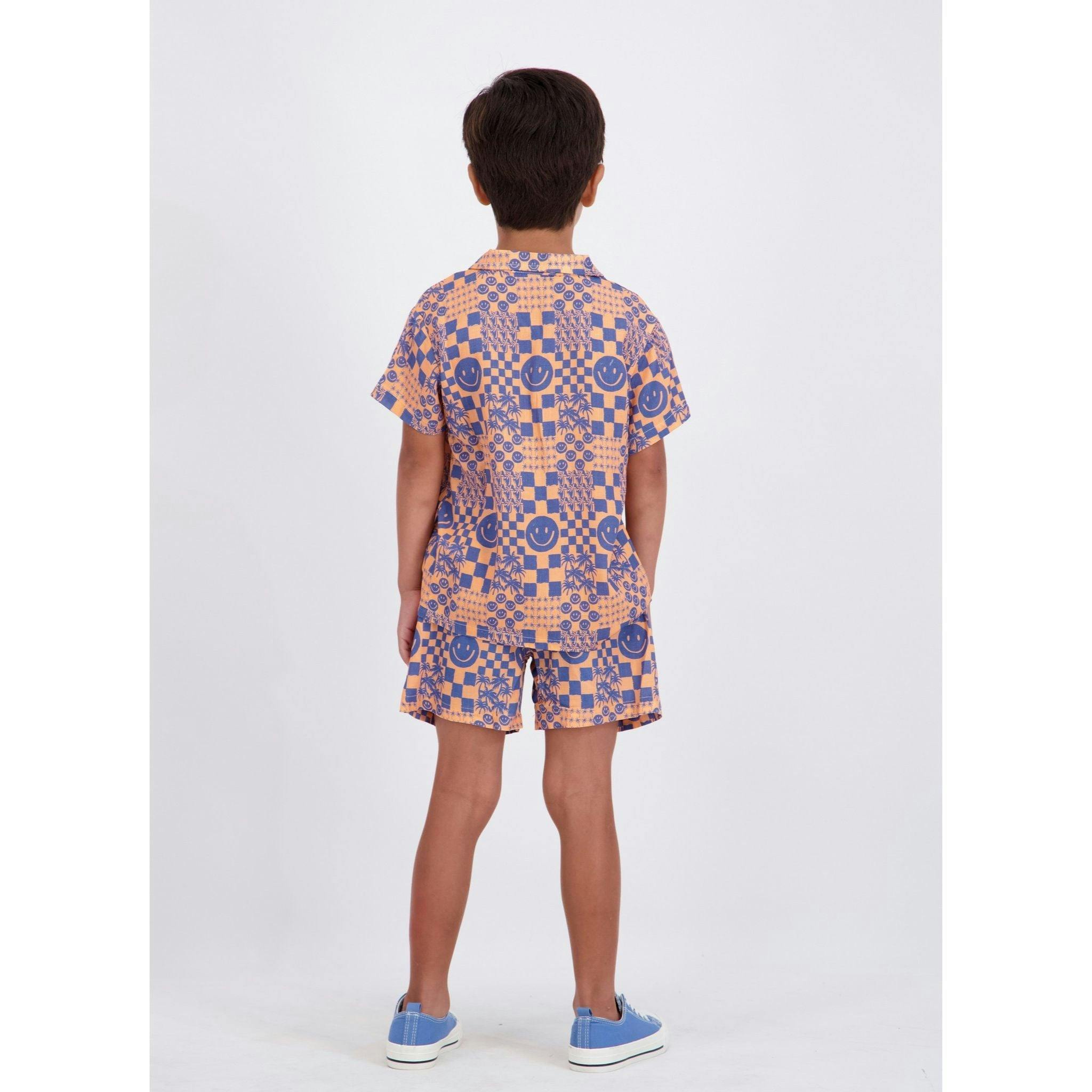 Boys Synthetic Viscose Matching Set | Geometric Smiley