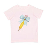 Blue Plaid Pencil Bow Short Sleeve T-Shirt