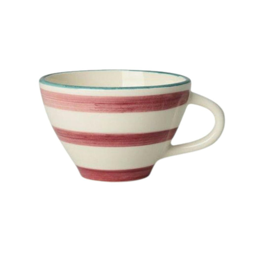 Ceramic Tea Cup with Hand-painted Pink Horizontal Stripes - 5.07 oz