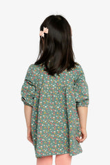 Organic Cotton Printed Dress Green Floral Print