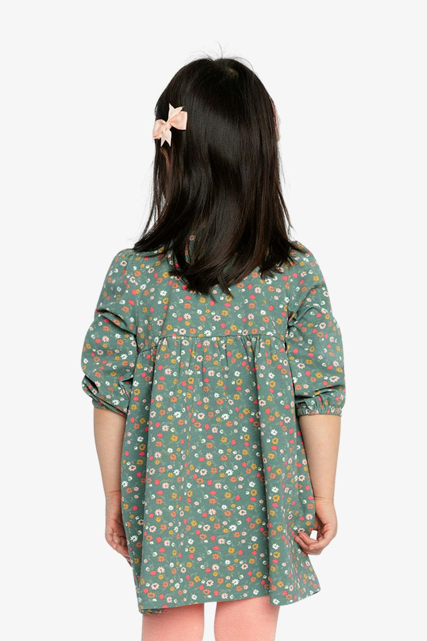 Organic Cotton Printed Dress Green Floral Print