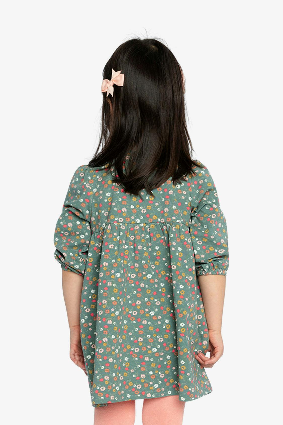 Organic Cotton Printed Dress Green Floral Print