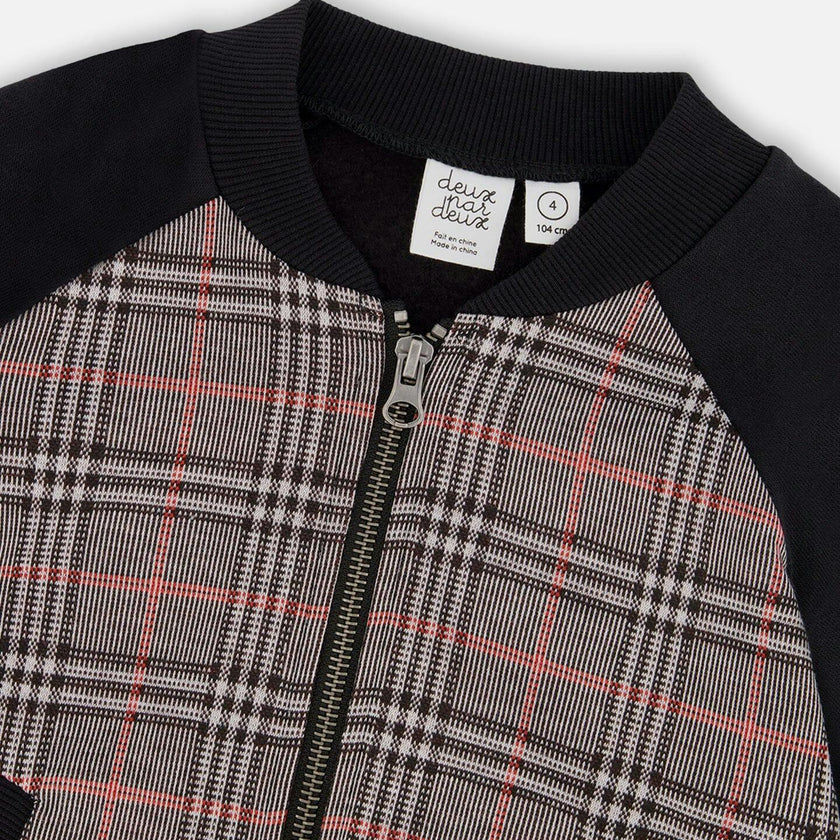 Bi-Material Zip Front Jacket Plaid