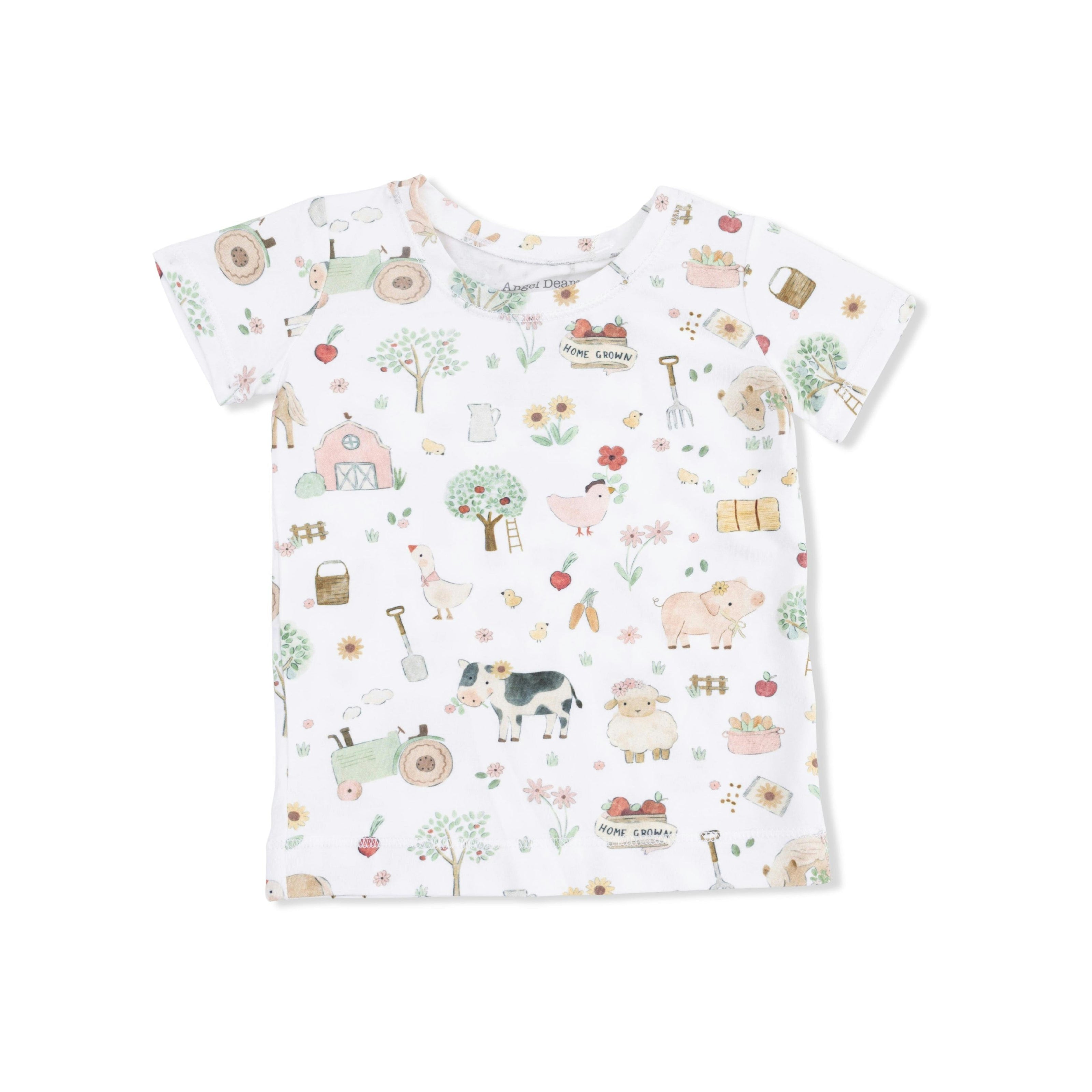 Cute Farm Animals Pink - Short Sleeve Loungewear Set